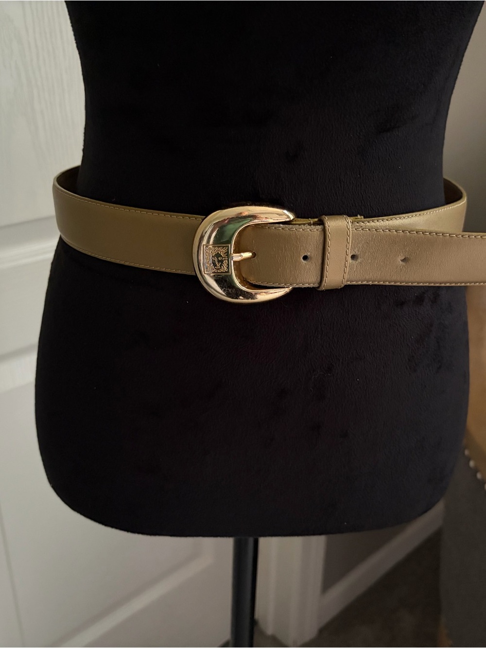 Anne Klein Olive-Tone Leather Belt with Gold Buckle